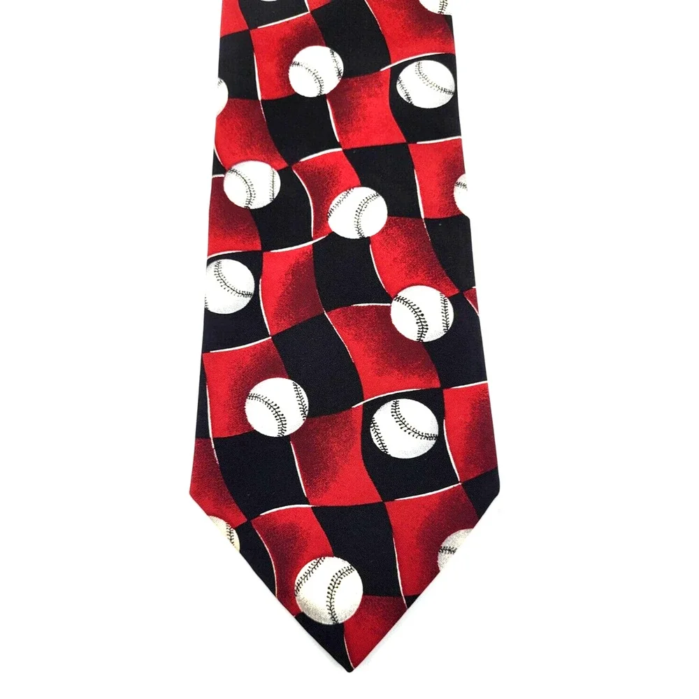 Baseball Themed Men’s Tie American Sports Red White Black 57